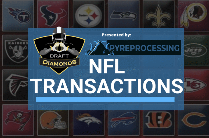 NFL Transactions are presented daily by NFL Draft Diamonds. Today our sponsor is Pyre Processing the best and most loyal credit card processing company in the US.